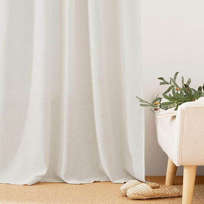 RYB HOME Extra Long Sheer Curtains, Linen Look Elegant Texture Semitransparent - Image 5