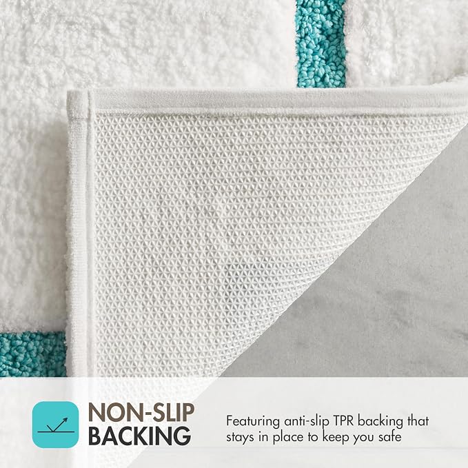 Madison Park Roan Border Tufted Bath Rug Non-Slip Absorbent, 24 x 36, Aqua | Microfiber, Soft Pile, Machine Washable, OEKO-TEX Certified, Plush Bathroom Mat, Non Slip TPR Backing