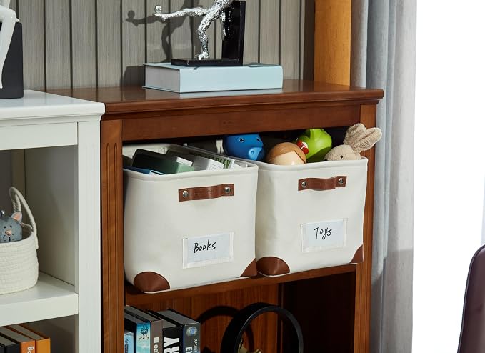 DECOMOMO Storage Bins, Fabric Storage Baskets for Shelves | 3 Pack Linen Closet Organization (Creamy White, Large)