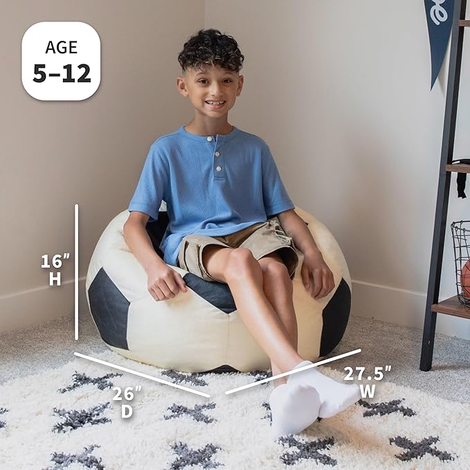 Big Joe Sports Ball Child-Sized Bean Bag Chair for Kids, Soccer Ball Plush, Ultra-Soft Lightweight Polyester Blend, 2.5 Foot Refillable