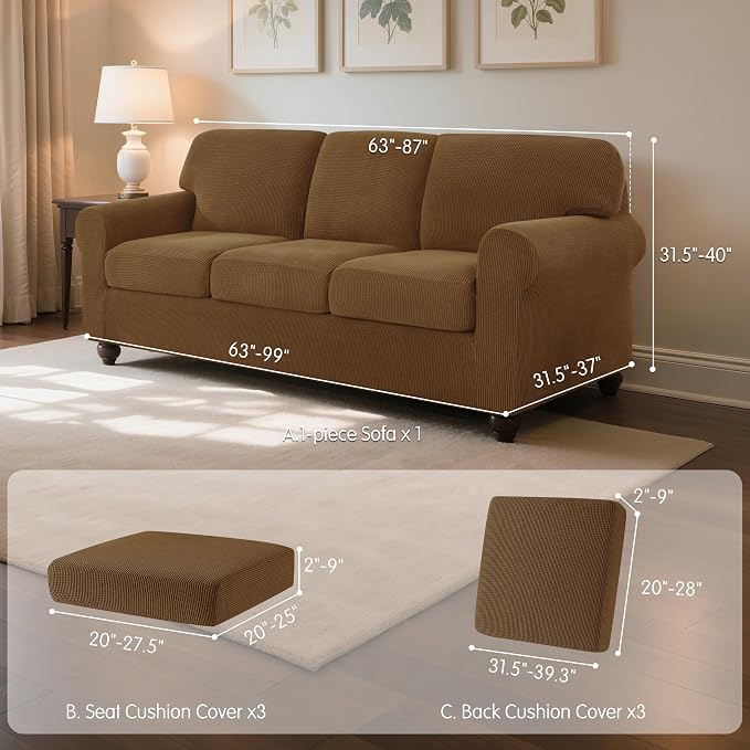 SUBRTEX 7 Pieces Stretch Sofa Slipcover Sets Couch Cover Sets Backrest Cushion Covers Furniture Protector Collection Set for Oversize Sofa Loveseat Chair Slip Covers(Large, Coffee)
