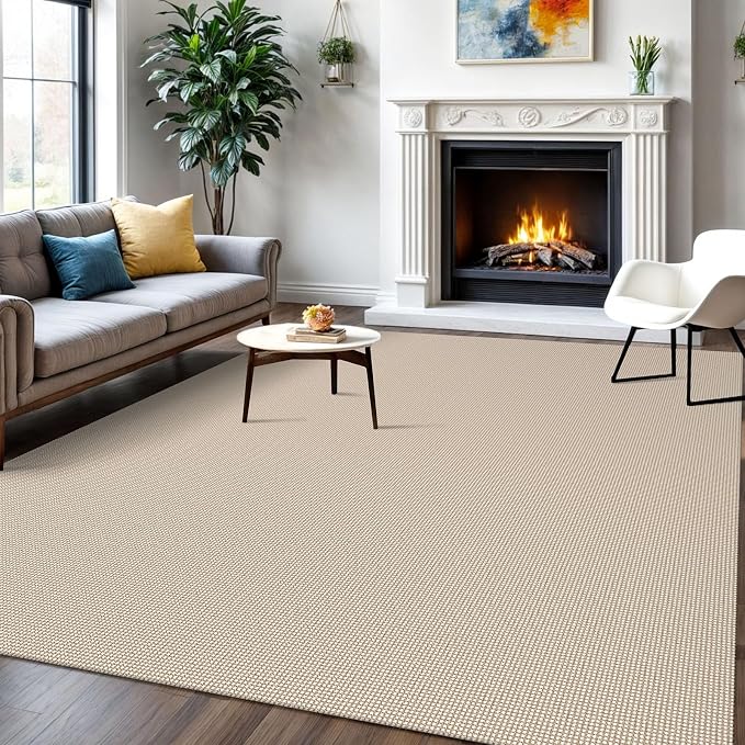 IOHOUZE Washable Area Rug 6x9 Non Slip Rubber Backed Rugs for Living Room, Dining Room Rugs Bedroom Rug, Woven Indoor Floor Carpet for Living Room Nursery Office, Cream/Beige