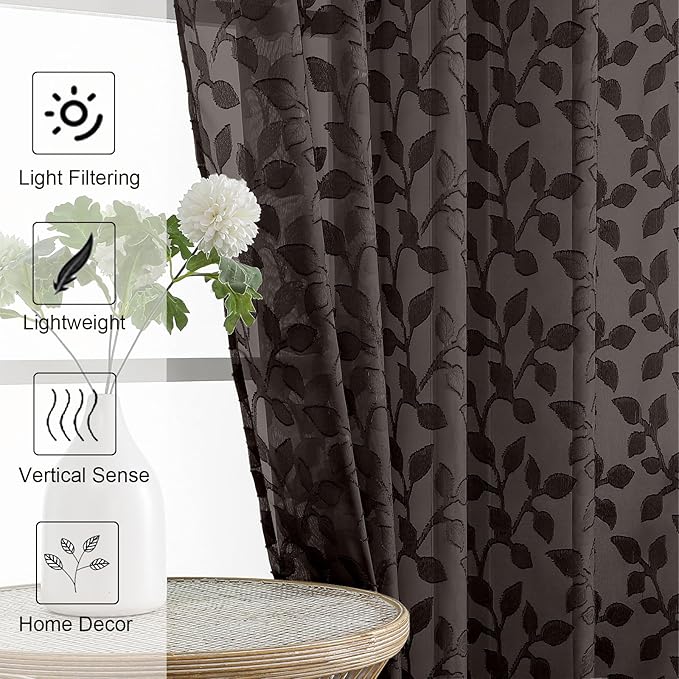 Chyhomenyc Chocolate Sheer Curtains 54 Inch Length - Image 3