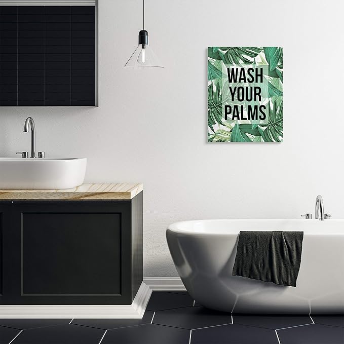 Stupell Industries Bathroom Palm Phrase, 24 x 30 Inch Canvas Wall Art | Stupell Industries · By Lil' Rue · Ready to hang · Great for bath and laundry spaces · Made in USA