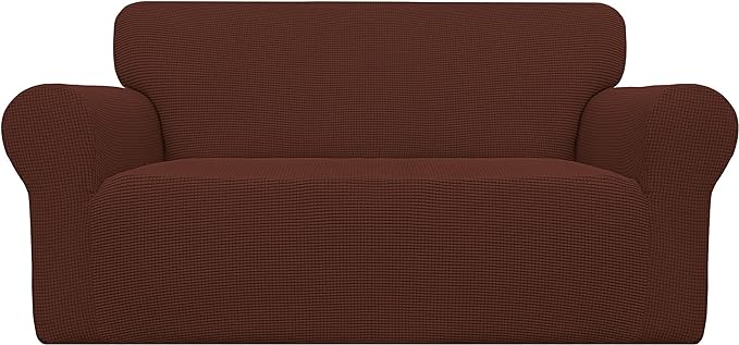 Easy-Going Stretch Oversized Loveseat Slipcover 1-Piece Sofa Cover Furniture Protector Couch Soft with Elastic Bottom for Kids Polyester Spandex Jacquard Fabric Small Checks Coffee