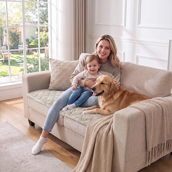 H.VERSAILTEX Chenille Couch Cover for Dogs Washable Soft Loveseat Covers Sectional Sofa Cover Heather Blending Non-Slip Thick Couch Protector Dog Pet Bed Covers(Heathered Beige, 28" x 59")