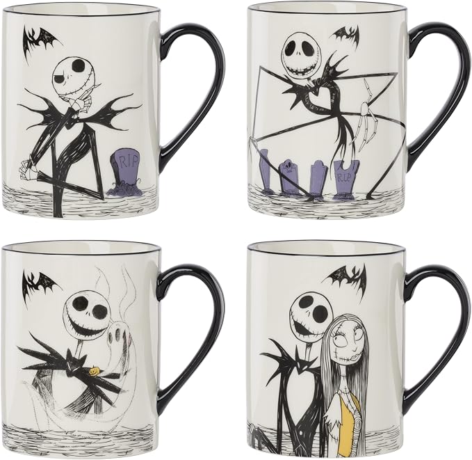 Lenox Nightmare Before Christmas Porcelain Halloween Mug Set for 4 | dishwasher safe, microwave safe | gift for nightmare before christmas fans | 4.5 inch, 16oz, coffee mug