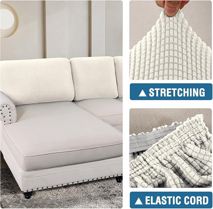 H.VERSAILTEX Backrest Cushion Covers Sectional Couch Back Cushion Covers for Sectional Sofa Set for Both Left/Right Couch (Back Only: 1 Chaise + 3 Sofa, Ivory)