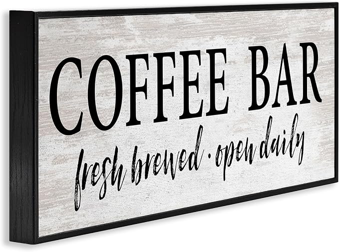 Rustic Coffee Bar Open Sign, 13 x 30 Inch Framed Giclée Print | Stupell Industries · By Lettered and Lined · Ready to hang once unboxed · Great for kitchen or coffee nook · Made in USA