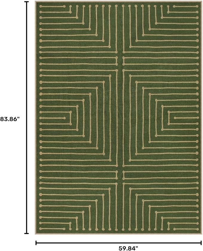 Lahome Neutral Easy Jute Outdoor Rug 5x7, Green Rug for Living Room | Farmhouse Rhombus Non Slip Non Shedding Low Pile Dining Room Carpet for Under Table Patio