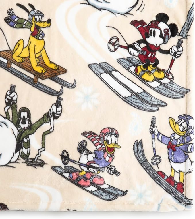 Vera Bradley Women's Disney Fleece Plush Throw Blanket, Downhill Skiing Mickey and Friends, One Size