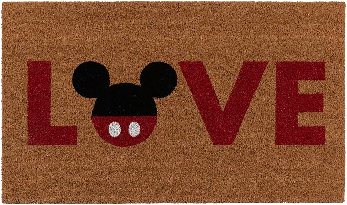Gertmenian Disney Mickey Mouse Coir Doormat - 2x3 Welcome Mat (2-Pack), Ideal for High Traffic Areas in Front Door, Garage, Entryway - Come On in, Brown, 47534