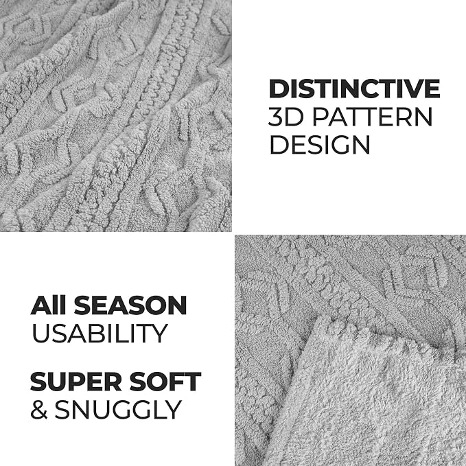 Superior Fleece Boho Jacquard Blanket, Decorative Blankets for Bedroom, Sofa, Fuzzy, Plush, Fluffy, Soft, Cute Room Decor, Beautiful Cover, Comfort Essentials, Arctic Collection, Full/Queen, Platinum