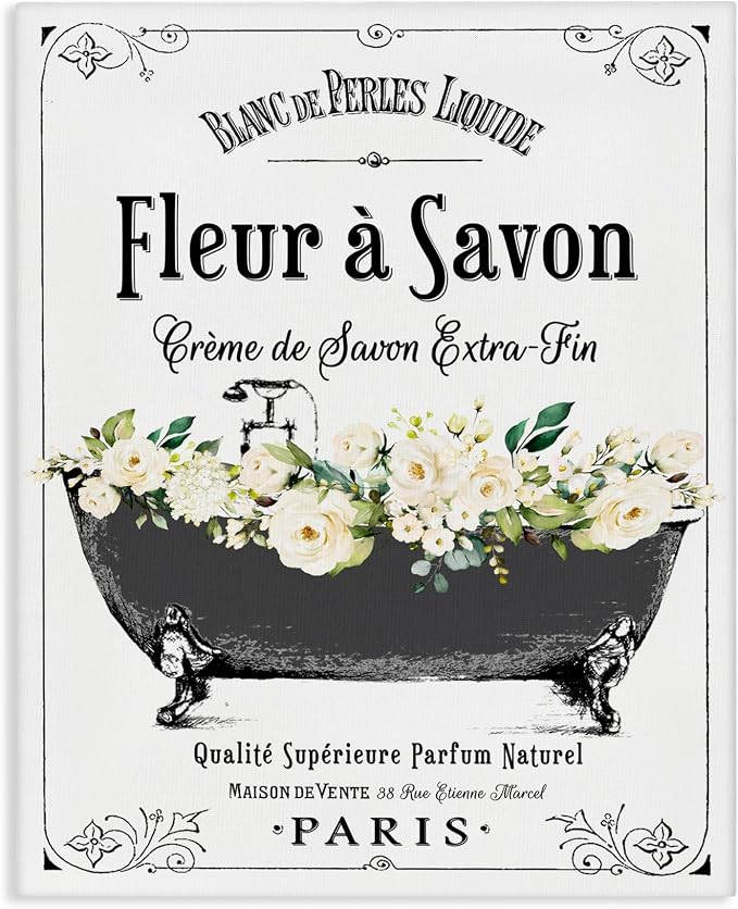 French Flower Bathtub Floral, 36 x 48 Inch Canvas Wall Art | Stupell Industries · By Lettered and Lined · Ready to hang · Bathroom to bedroom decor · Made in USA