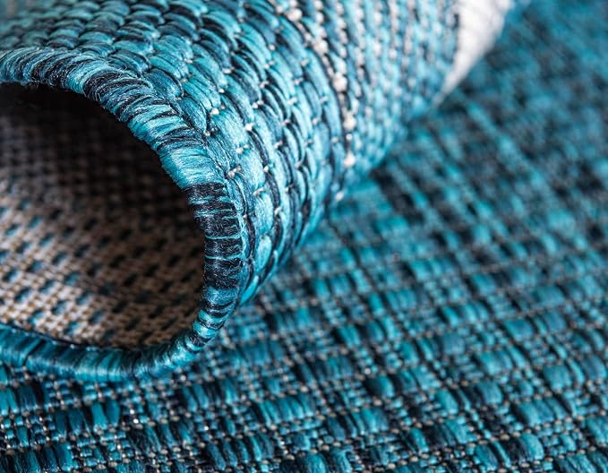 Unique Loom Outdoor Border Collection Area Rug - Soft Border (7' 1" x 10' Rectangle, Teal/ Ivory)