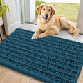Smiry Dog Door Mat for Muddy Paws 34x21, Absorbent Dirt Trapper, Non-Slip Washable Chenille Entryway Rug for Inside Floor, Atlantic Blue, Layered Pattern