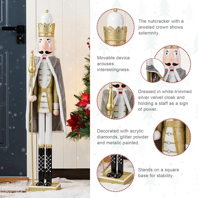 Glitzhome Nutcracker Christmas Decorations 42 Inch King Nutcracker with Crown and Staff for Xmas Holiday Decor Porch Gateway