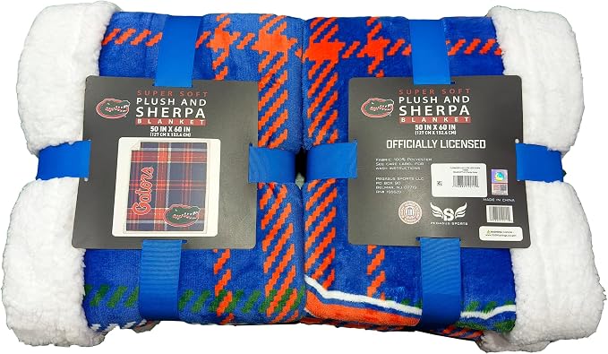 NCAA Florida Gators Playmaker Plaid Ultra Cozy Sherpa Throw