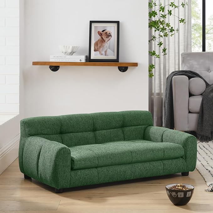 Dog Couch Bed with Backrest and Armrest, Durable Pet Sofa with Upholstered Foam Cushion, Elevated Dog Couch Bed with Legs for Medium Dogs, Emerald Green