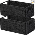 Vagusicc Wicker Storage Basket, Set of 2 Hand-Woven Paper Rope Wicker Basket, Small Storage Baskets for Organizing Toilet Paper Basket, Foldable Large Cube Storage Organizer Bins for Shelves (Black)