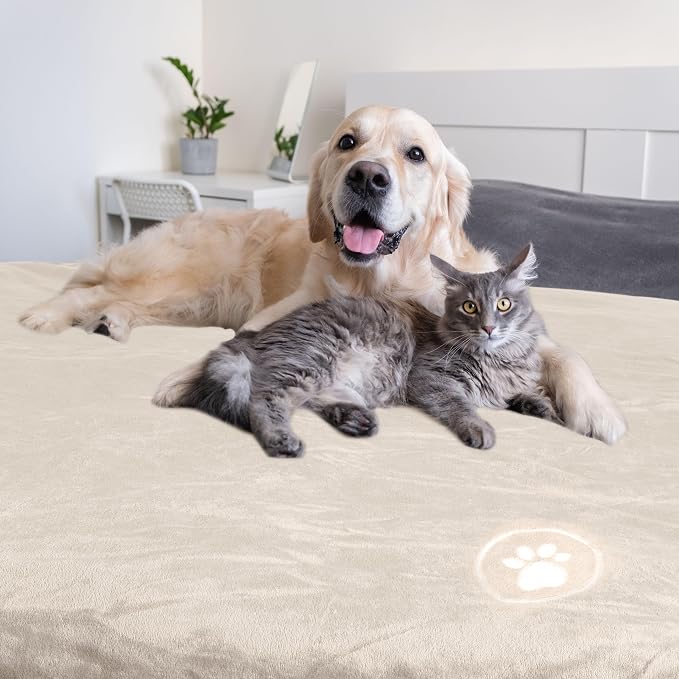 PETMAKER Dog Blanket, Cream, 60” x 70” | Reversible Sherpa Blanket - Throw Blankets for Bed, Couch, Crate, or Car - Machine Washable Puppy Essentials