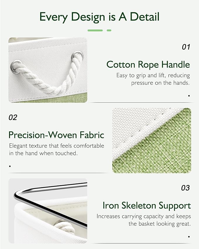 Patvingot 11-Inch Fabric Cube Storage Bins with Handles,6 Pack,Foldable | For cube shelves and closets,keeps grouped for everyday access,reinforced opening and fold-flat storage,white and green