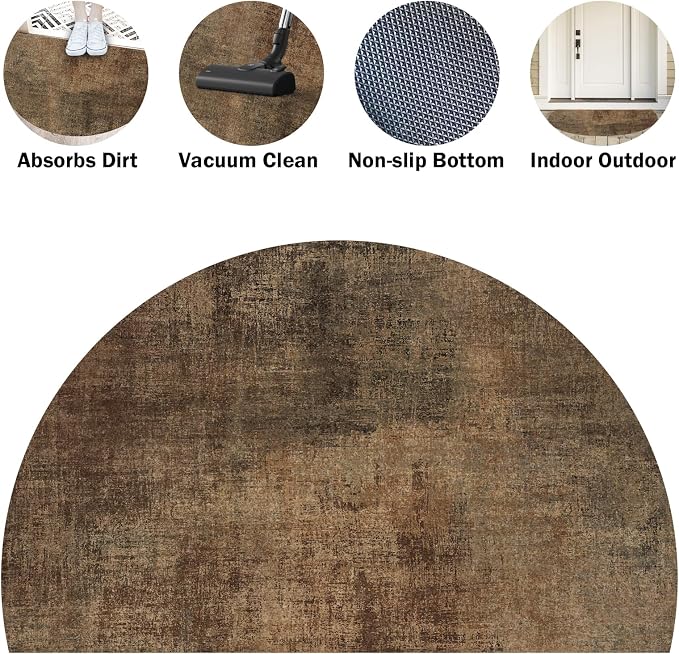 TOMWISH Door Mat Outdoor Entrance Brown Doormat-Semicircular Durable Front Door Mat for Outside Inside Entryway Keeps Your Floors Clean Decorative Design Indoor Rug for Kitchen Living Room 18" X 30"