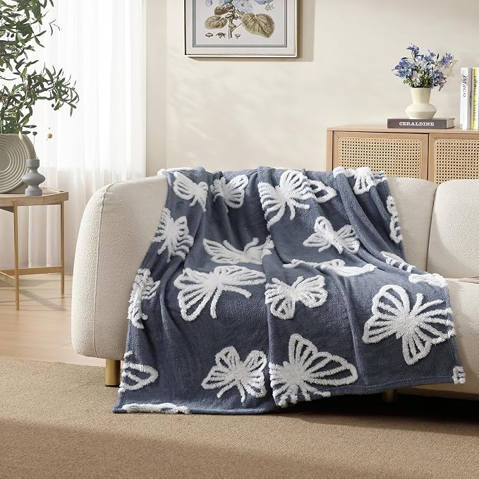 ClevaHome Super Soft Butterfly Pattern Throw Blanket - Ultra Cozy Warmth, Plush Fleece for All Seasons, Decorative and Comfortable, 108x90 inches