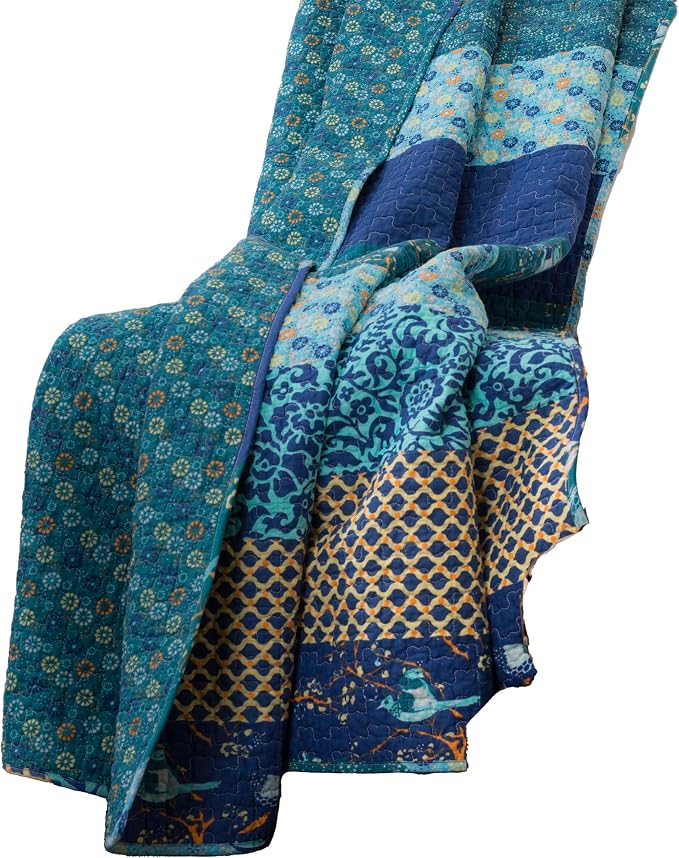 Lush Decor Royal Empire Reversible Cotton Throw Blanket, 50" W x 60" L, Peacock - Throw Blankets for Bed - Couch Blanket - Boho_Throw_Blanket for Couch (Pack of 8)