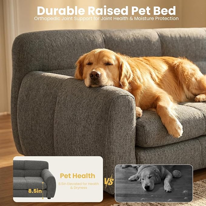 51" XL Dog Bed Couch, Elevated Large Dog Sofa with Backrest and Armrests, Soft Memory Foam Extra Large Pet Bed with Removable Cushion, Durable Linen Pet Couch Furniture, Dark Gray