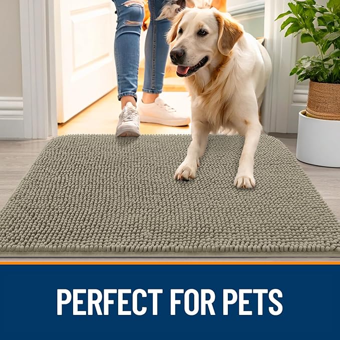 OLANLY Dog Door Mat for Muddy Paws 59x32, Absorbs Moisture and Dirt, Absorbent Non-Slip Washable Doormat, Quick Dry Chenille Mud Mat, Entry Indoor Entryway Carpet for Inside Floor, Warm Taupe