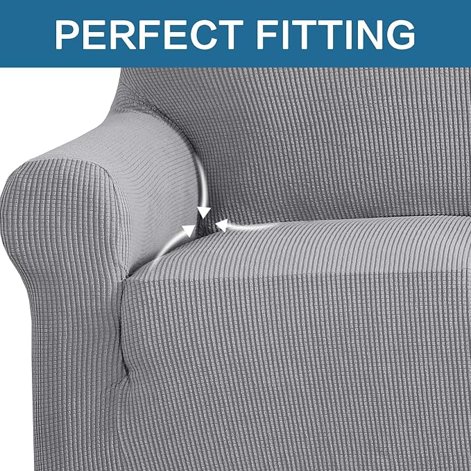 H.VERSAILTEX Stretch Oversized Couch Cover 1 Piece Sofa Slipcovers for Living Room Soft Cover for Sofa Feature Thick Checked Jacquard Fabric with Elastic Bottom, Sofa X-Large - Dove