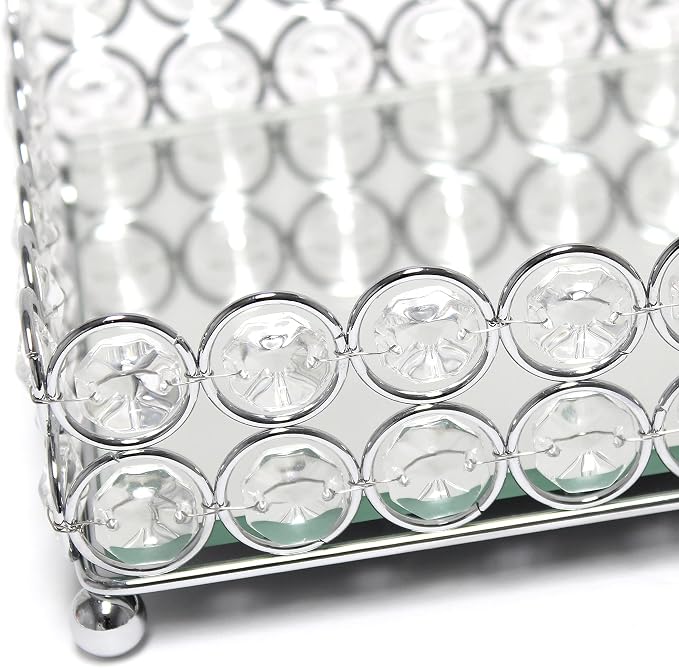 Elegant Designs HG1010-CHR Elipse Crystal Decorative Mirrored Jewelry or Makeup Cosmetic Perfume Vanity Organizer Tray, Chrome