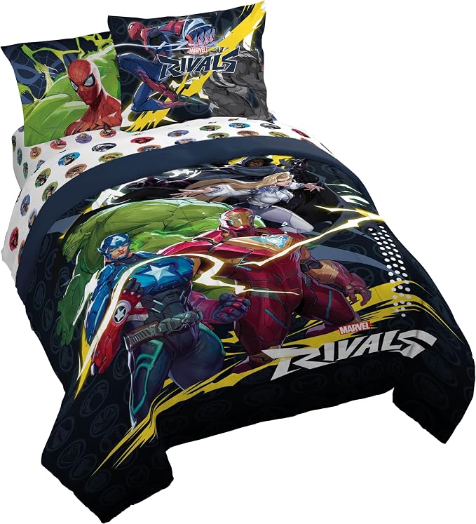 Marvel Rivals Queen Comforter Set 7 Piece Soft Bedding for Boys, Multi | Avengers, Comforter Sheets Shams Pillowcases, Official Product, Soft Microfiber, Machine Washable, Boys Gift