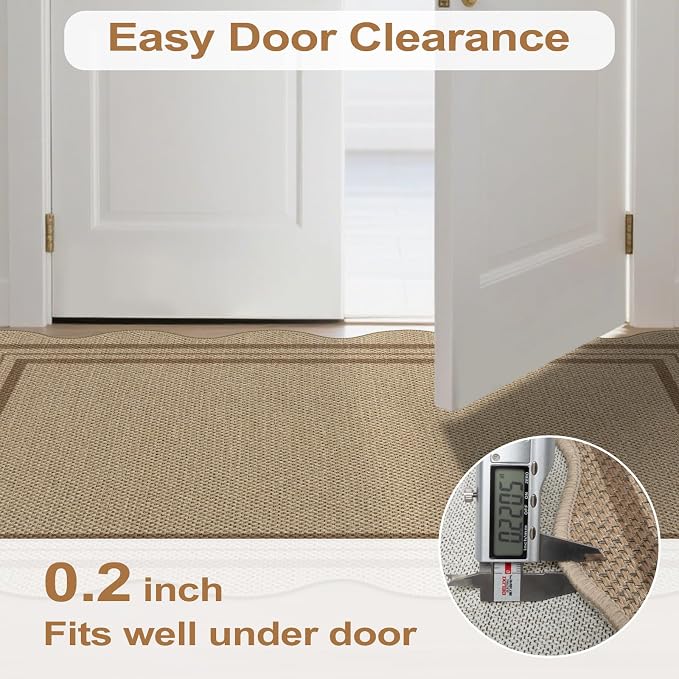 Modern Easy Jute 4x6 Outdoor Patio Rug, Washable Indoor Brown Kitchen Rugs Farmhouse Neutral Non Slip Area Rug for Living Room Backyard Bedroom