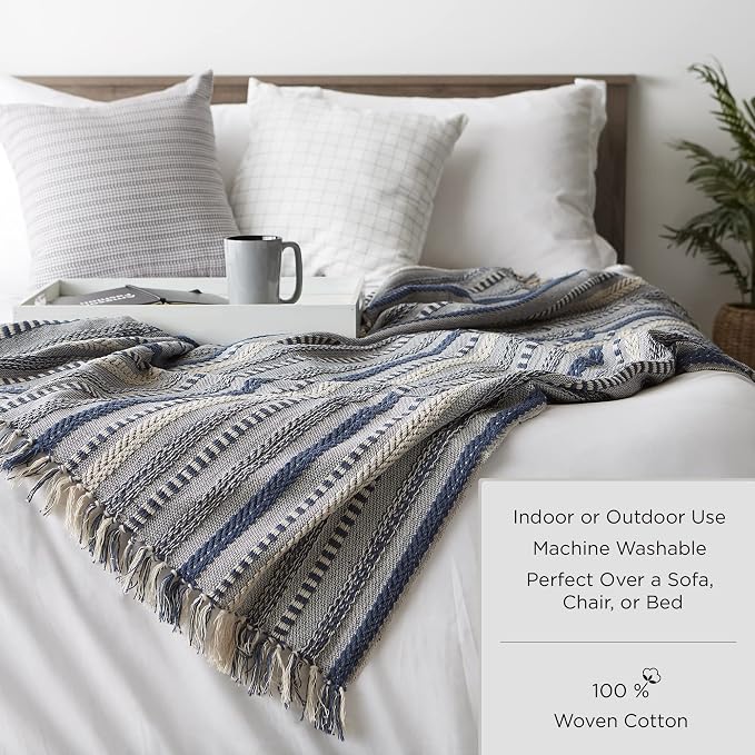 DII Diamond Throw Collection Cotton Woven, 50x60, White