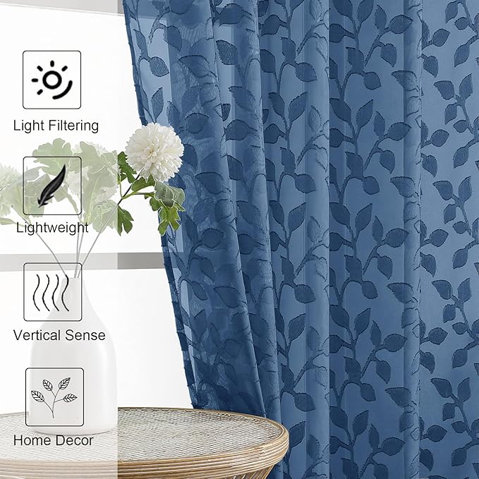 Chyhomenyc Dusty Blue Sheer Curtains 72 Inches Long 2 Panels Set, Light - Image 3