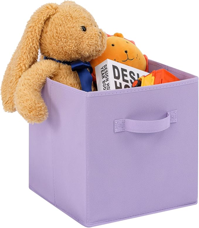 Stero 13x13x13 Inch Fabric Storage Bins 6 Pack Fun Colored Durable Storage Cubes with Handles Foldable Cube Baskets for Home, Kids Room, Closet and Toys Organization Purple