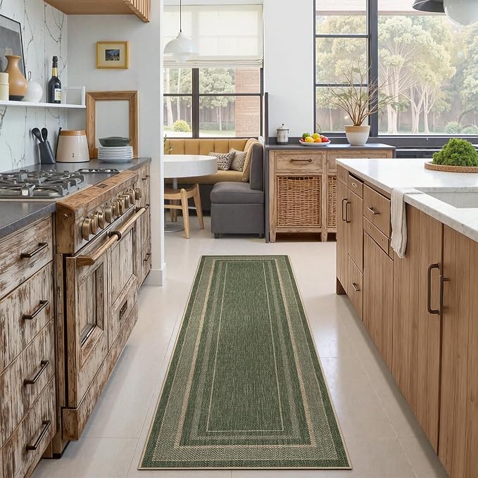 GarveeHome 2x6 Runner Rug for Hallway Modern Solid Washable Kitchen Rugs | Non Slip Modern Neutral Bordered Stain Resistant Indoor Throw Carpet for Nursery Kitchen Dining Room Entryway, Natural