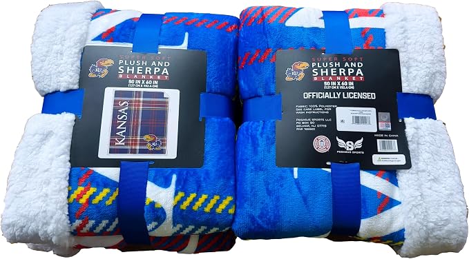 NCAA Kansas Jayhawks Playmaker Plaid Ultra Cozy Sherpa Throw