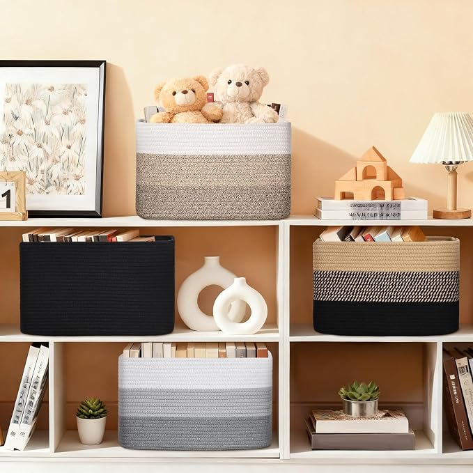 Baskets for Organizing, Storage Baskets, 3 Pack Baskets for Shelfves, 15"×10"×9" Woven Basket, toy storage bins, bins for organization
