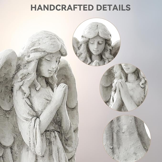 Praying Angel Statue Outdoor, Large Standing Garden Decor Figurine | Catholic Sculpture for Yard, Patio, or Cemetery. Memorial Guardian Angel Figurine for Outside and Indoor Display