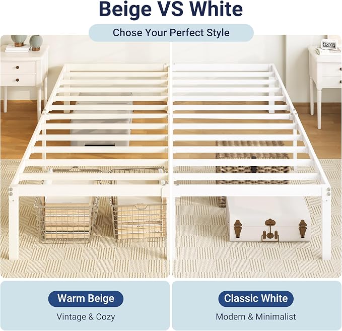 Allewie Full Size Bed Frame, 14 inch Metal Beds with Storage Space, Beige | Heavy-Duty Metal Platform Beds, Large Under-Bed Storage Space, No Box Spring Needed, Easy Assembly