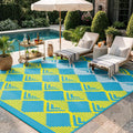 Lahome Outdoor Plastic Straw Rug, Reversible Outdoor Rug Waterproof 6x9 Patio Rugs, Camping Rugs for RV Backyard Deck Porch Picnic Beach Trailer (Blue/Yellow, 6' x 9')