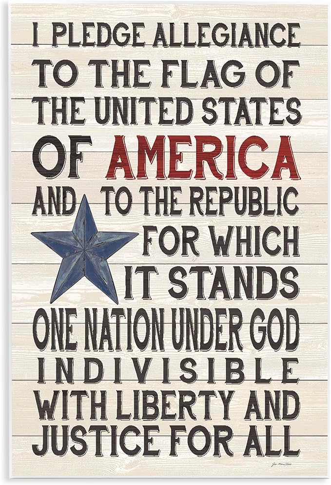 Pledge of Allegiance Patriotic, 10 x 15 Inch Mounted Print on Wall Plaque | Stupell Industries · By Jo Moulton · Ready to hang · Great for office or classroom · Made in USA
