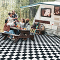 GOTGELIF Checkered RV Mat - 9x18FT, Reversible & Water-Resistance & Portable for RV Trips, Picnic, Camping, Outdoor, Garden, Patio - Black and White Checkered