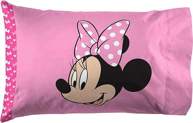 Jay Franco Disney Minnie Mouse Kids Twin Sheet Set - Super Soft Microfiber | 3 Piece Deep Pocket Fitted, Flat & Pillowcase, Breathable, Machine Washable, Girls Bedding (Official Disney Product), Pink
