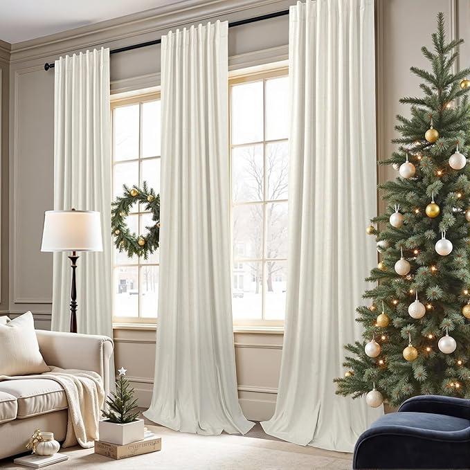 Small Blackout Curtains 54 Inch Length Linen Textured Short Black Out Curtains Room Darkening Curtain for Bedroom Thermal Insulated Cafe Drape for 52-56 Inch Bay Window Back Tab Rod Pocket Cream Ivory