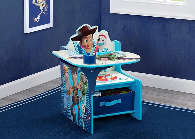 Delta Children Chair Desk with Storage Bin, Toy Story 4 | Kids Chair Desk Includes Fabric Storage Bin and Cup Holder, Low to the Ground for Easy Access, Ideal for Toddlers/Kids Age 3+
