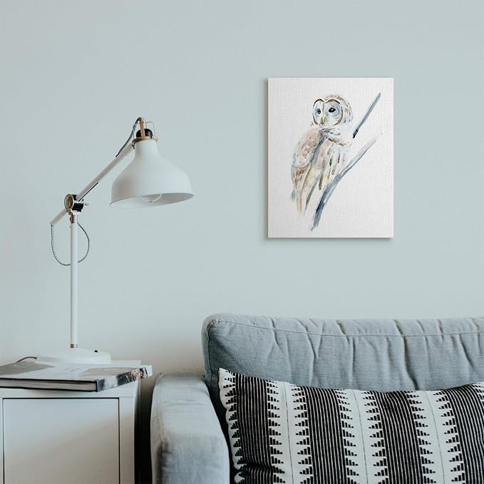 Stupell Industries 'Soft Arctic Owl Perched on Minimal Branch'| Canvas Art | Stupell Industries | 16 x 20 Inches, Easy to Hang and Sturdy, Made in USA, by Annie Warren
